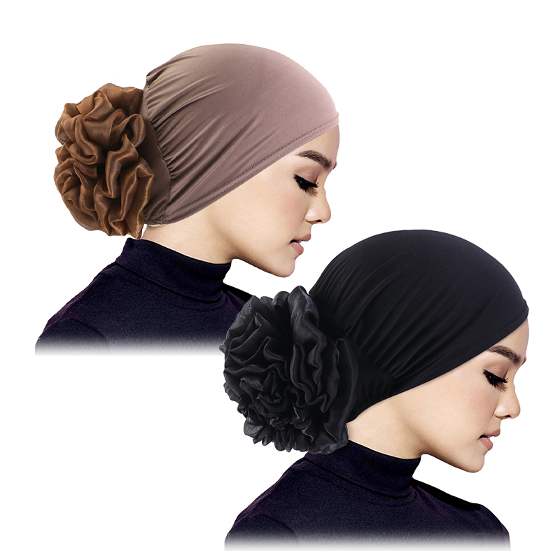 Hijabs pour femmes musulmanes, chapeau à grandes fleurs, écharpe de sauna de style ethnique, bandeau de sauna, bonnet à la mode, accessoires pour cheveux, 2 pièces