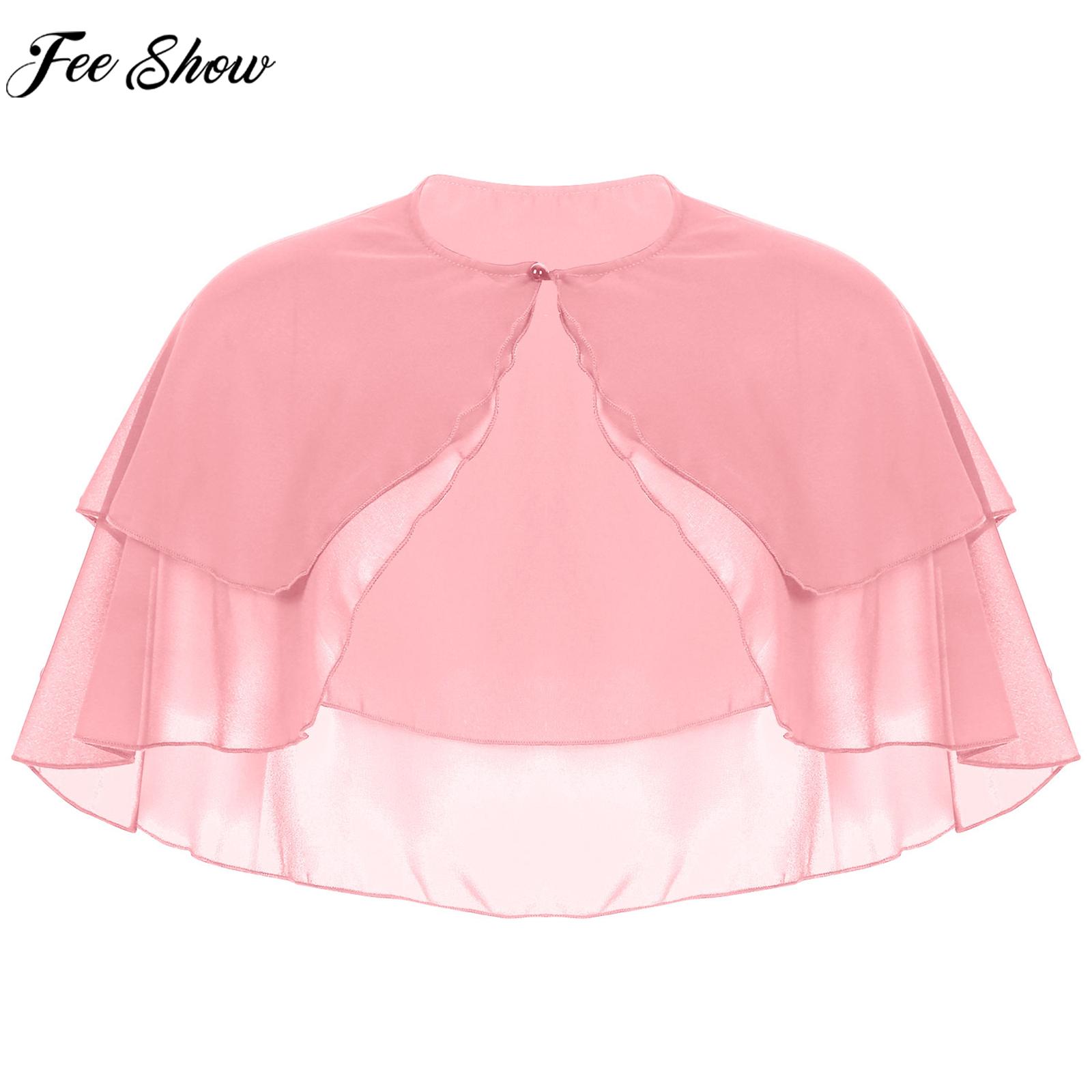 Femmes élégant couleur unie en mousseline de soie châle à volants 2 couches en mousseline de soie enveloppes boléro mariage anniversaire soirée robe Cape vêtements d'extérieur