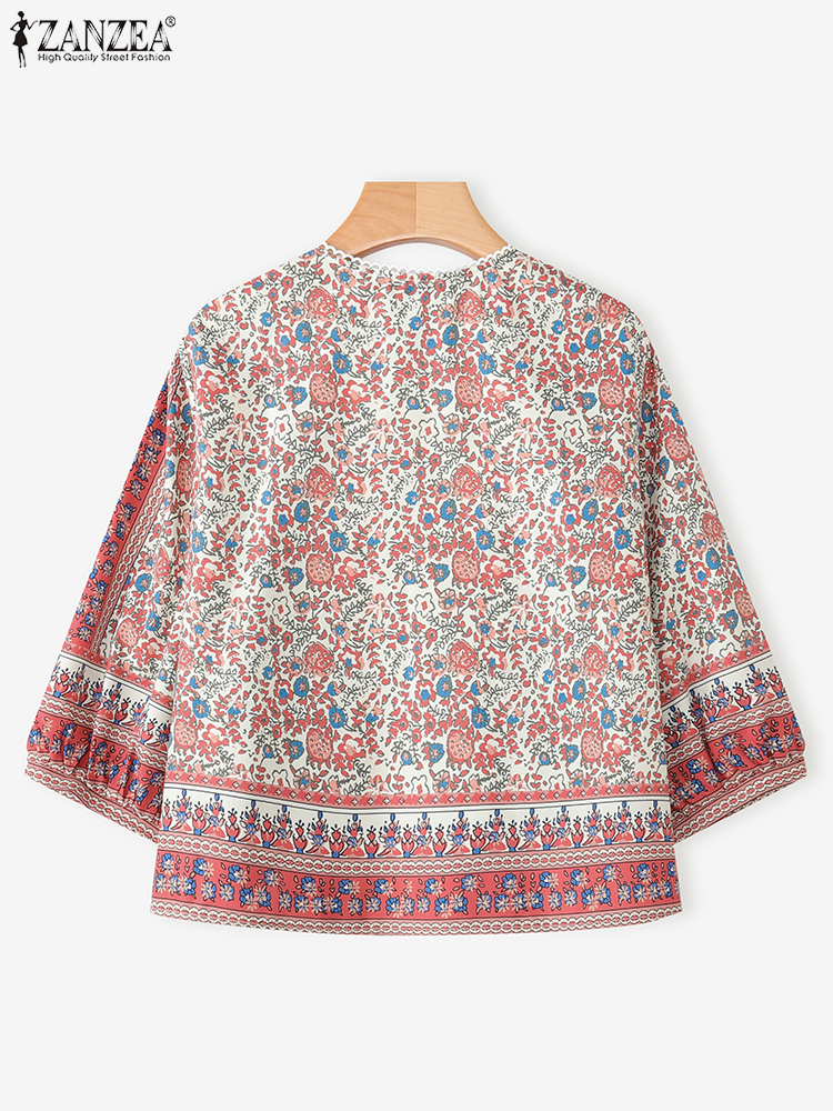 ZANZEA hauts à la mode Cardigans décontractés femmes demi manches Indie Folk imprimé chemises automne Kimono 2025 Vintage point ouvert en vrac
