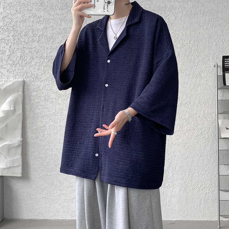 Chemise en soie glacée pour homme, de haute qualité, tendance estivale, marque Ins, chemise à manches courtes, coupe ample et décontractée, chemise masculine.