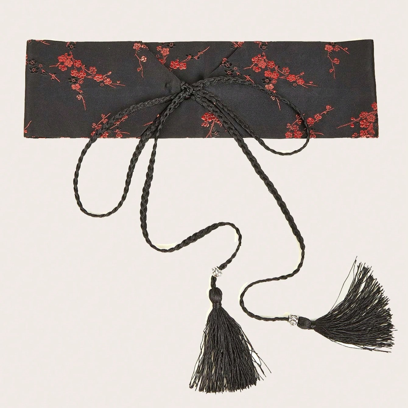 Ceinture large noire brodée vintage pour femmes, style Hanfu traditionnel, ceinture en tissu à nouer, adaptée aux robes et aux tenues décontractées