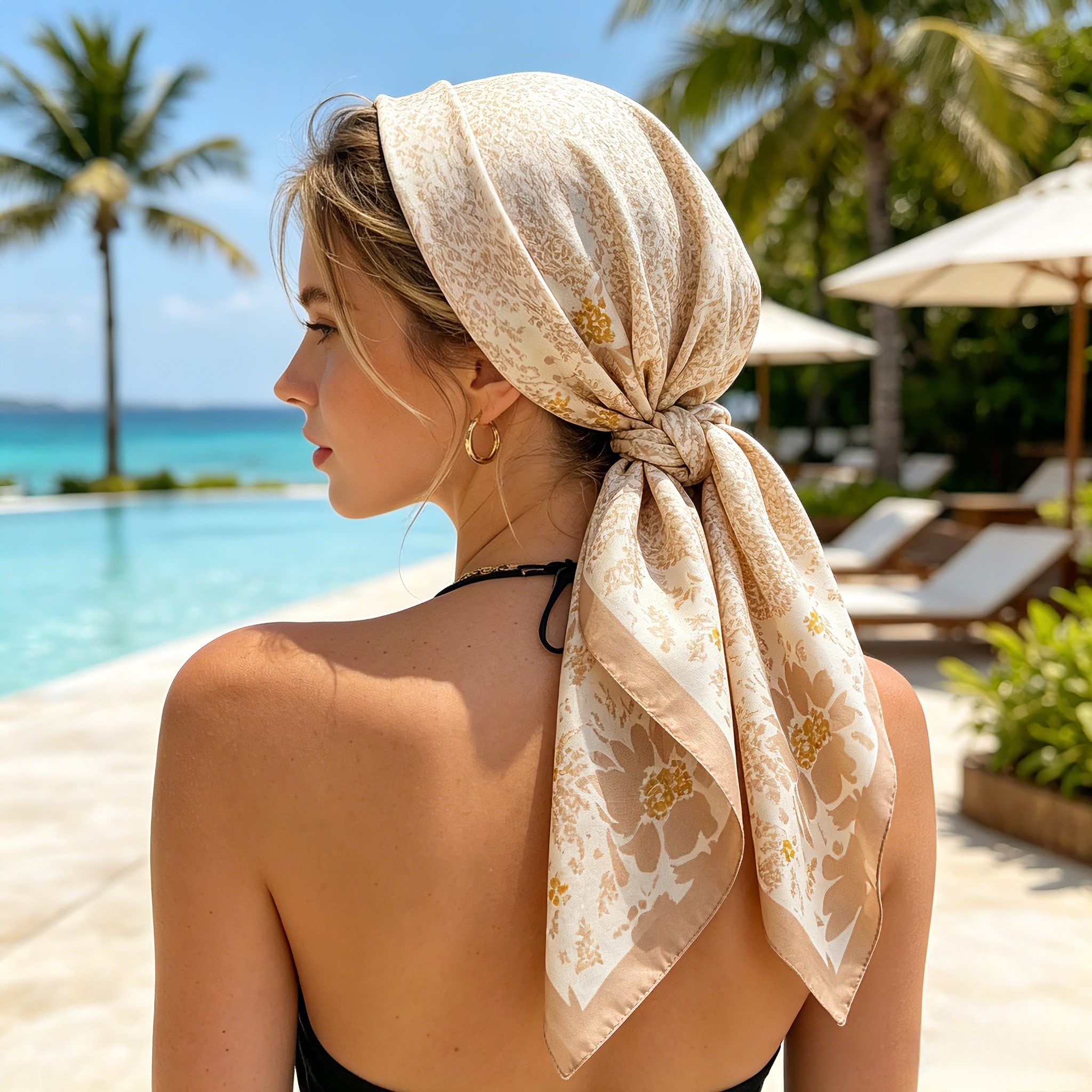 Nouveau Foulard Carré Imprimé Floral 2026 pour Femme, en Satin Sergé 90cm, Châle, Bandana, Hijab, Écharpe, Bandeau pour Cheveux et Tête