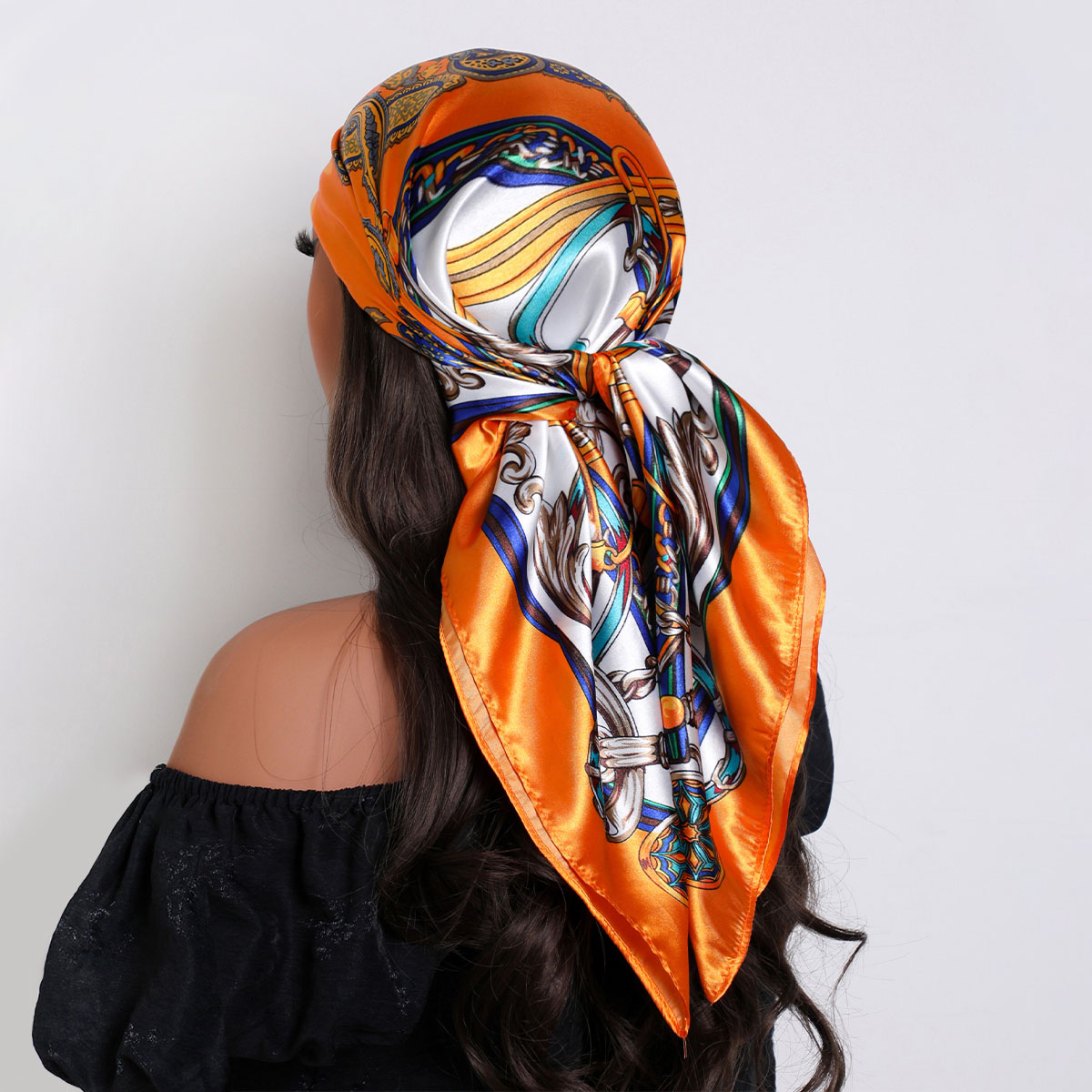 Foulard de tête carré en soie pour femmes, marque de luxe, Bandana en Satin, protection solaire, Foulard doux, Hijab, foulards pour cheveux pour dames