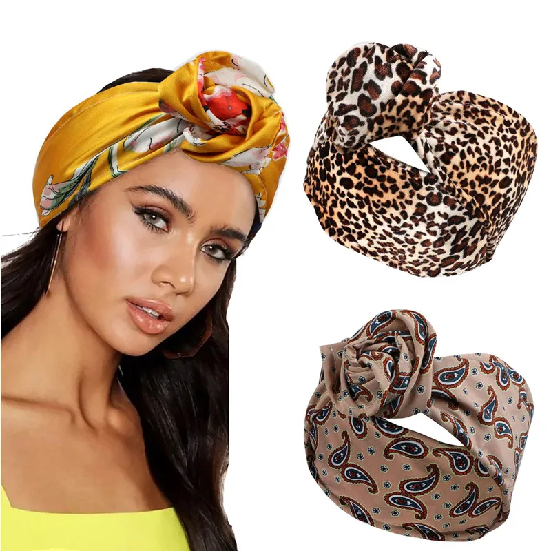 Nouvelle mode femmes pliant fer fil bandeau bohème fille croix Turban Bandanas imprimer bandeaux cheveux accessoires