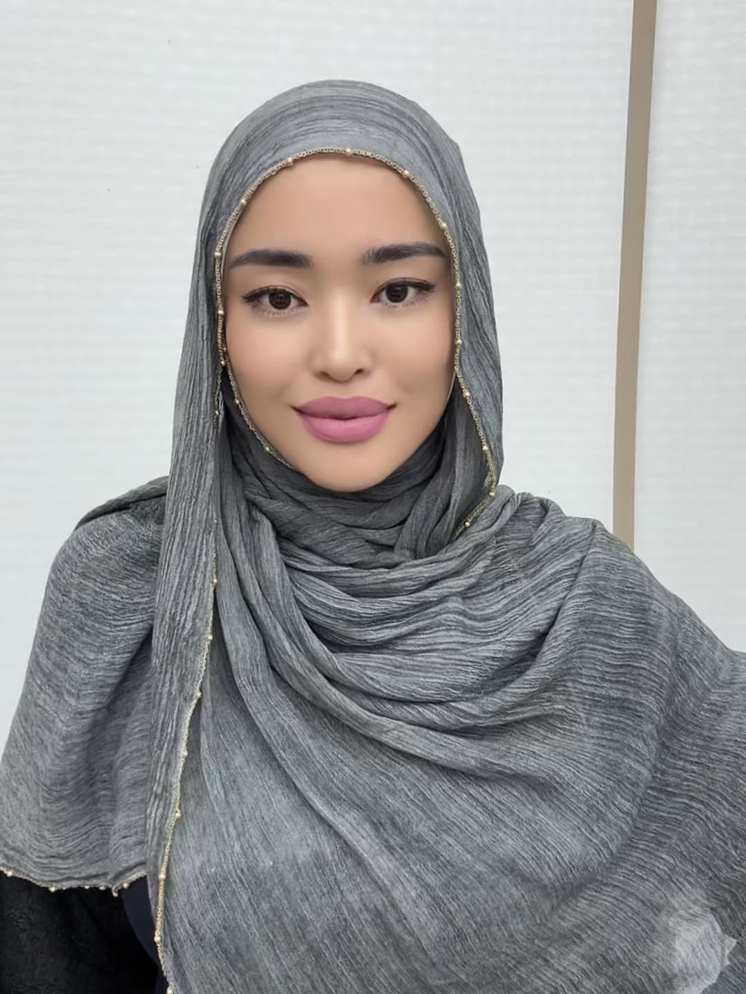 Élégant foulard en rayonne plissé rétro avec chaîne dorée perlée, châle de Ramadan, turban doux pour femmes musulmanes