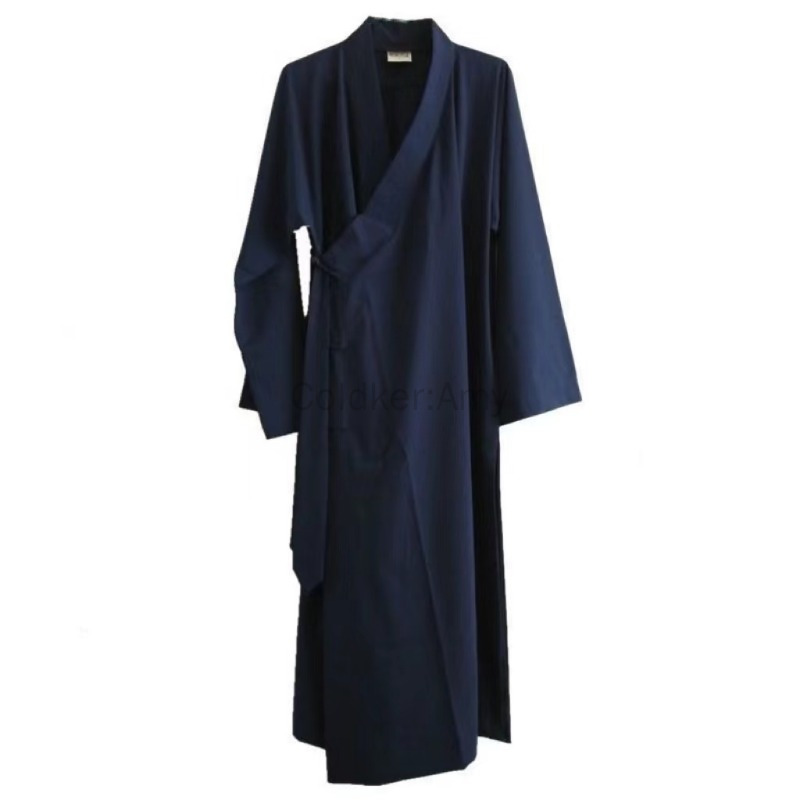 Costume de moine Kung Fu noir bleu marine pour adultes, robe longue unisexe, robe Hanfu vintage, costume traditionnel chinois
