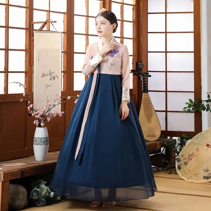 Vêtements Hanbok de palais traditionnel pour femmes, robes de minorité ethnique bronzantes, vêtements de spectacle de danse ethnique améliorés, costume