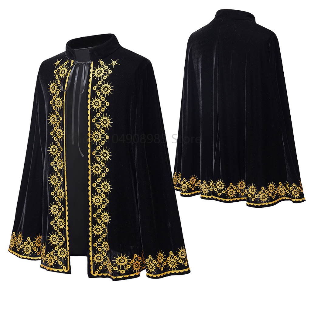 Cape de Cosplay roi Prince médiéval avec garniture dorée, pour fête d'halloween, carnaval, spectacle, Cape de rois noire festive