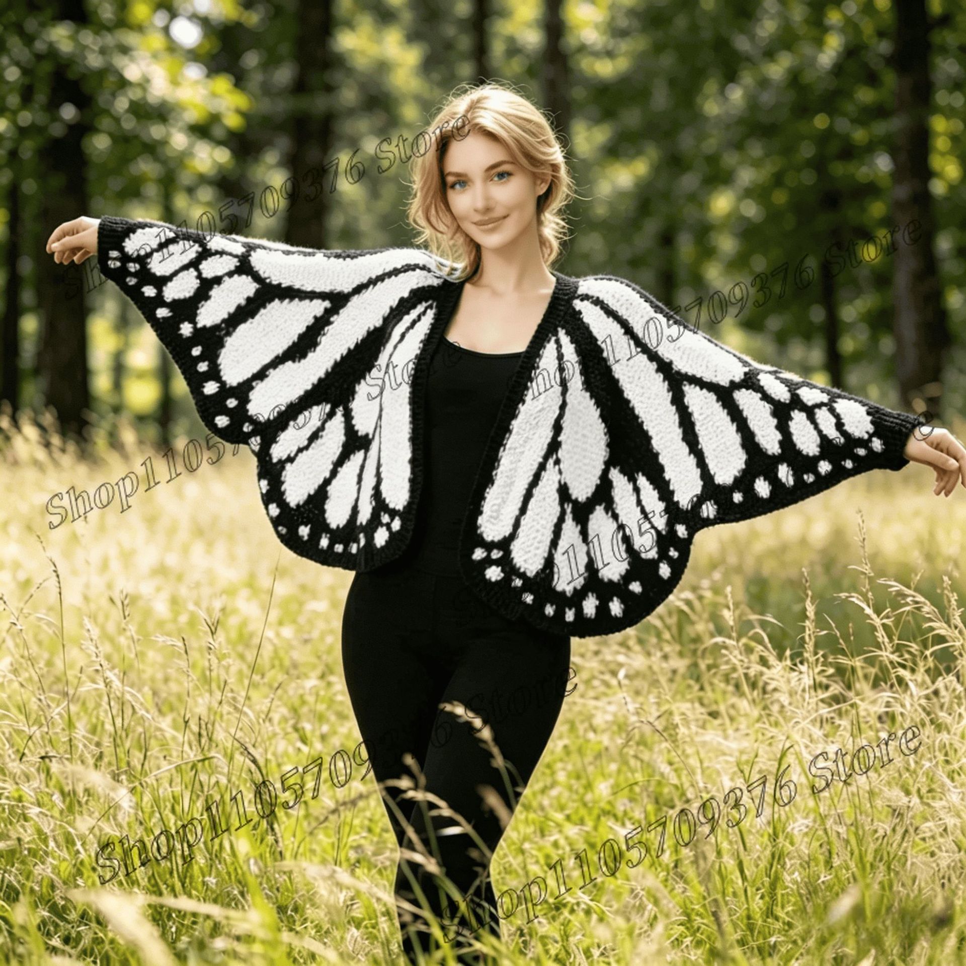 Nouveau cardigan en tricot papillon 2026 – Pull doux, respirant et chaud avec motif ailes de papillon – Pull au crochet confortable et douillet
