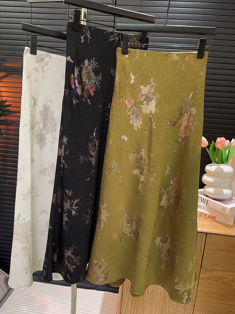 Nouvelle Arrivée 2026 – Jupes Maxi Élégantes Vintage pour Femme, Taille Haute, Motif Floral, en Satin Sexy – Faldas Femme Streetwear