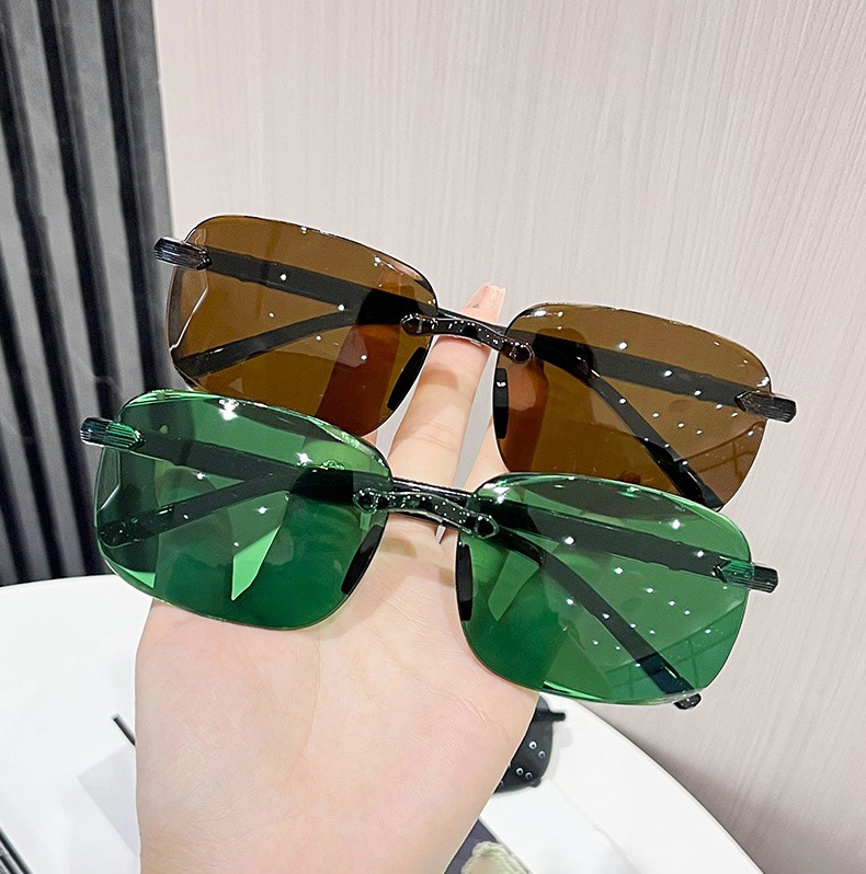 Lunettes de soleil carrées sans monture de luxe pour hommes, ultralégères, pour la conduite, protection UV400, classiques, pour l'extérieur