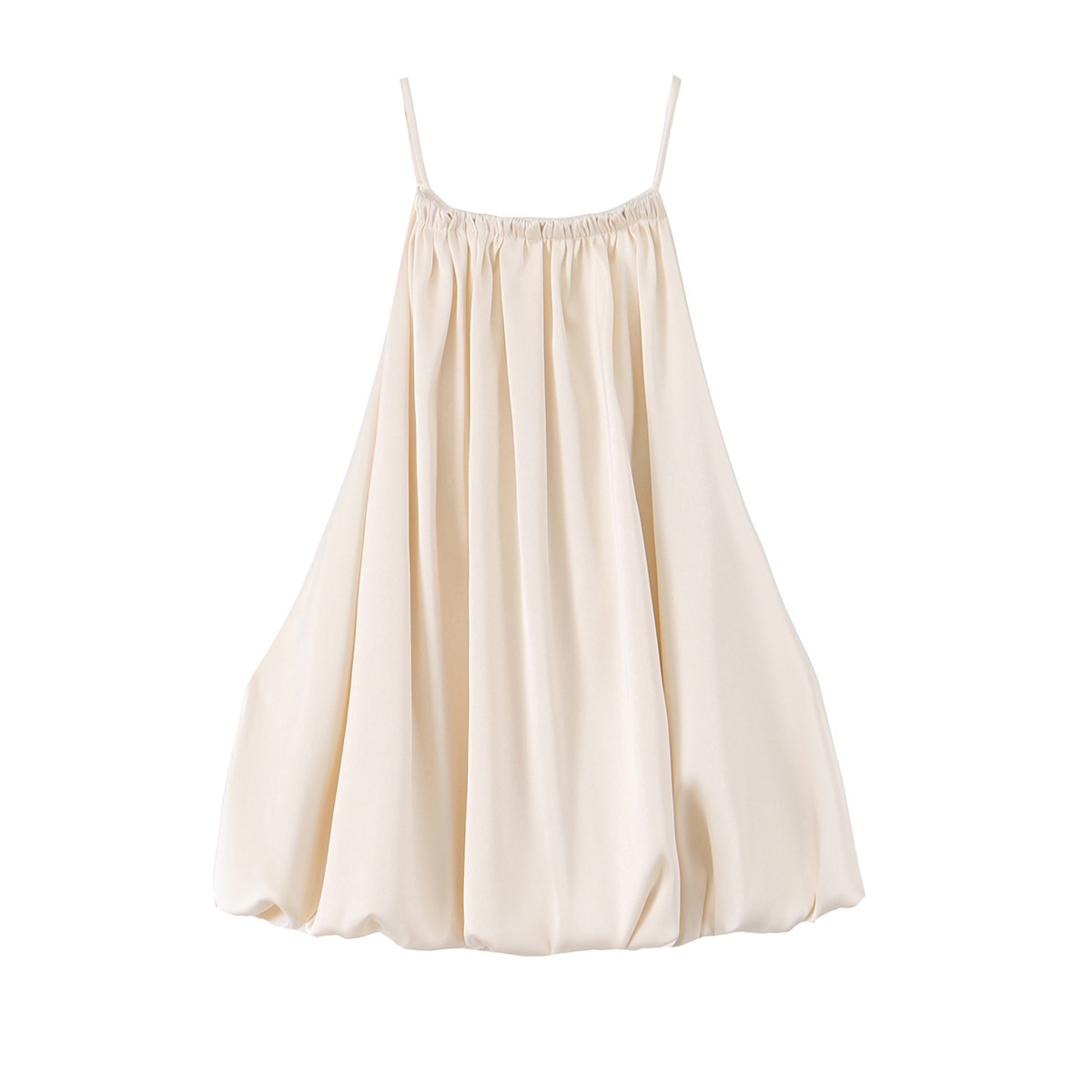 Top court en satin champagne pour femmes, col halter, débardeur plissé, élégant, blanc cassé, ourlet à bulles, dos nu, chemisier de soirée estivale.
