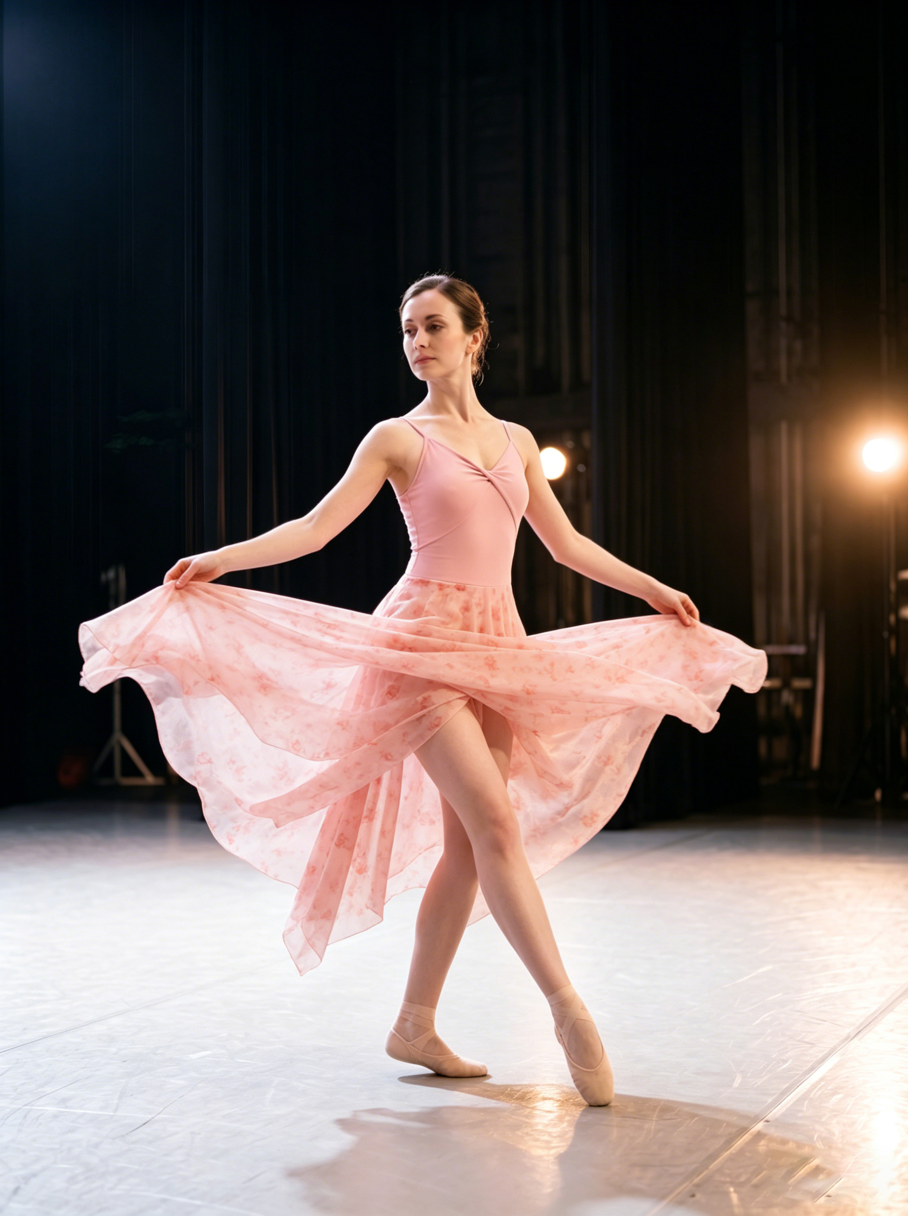 Costume de danse lyrique pour femmes, robe de danse contemporaine en maille imprimée 20D, asymétrique, fluide, col en V, vêtements de danse de ballet