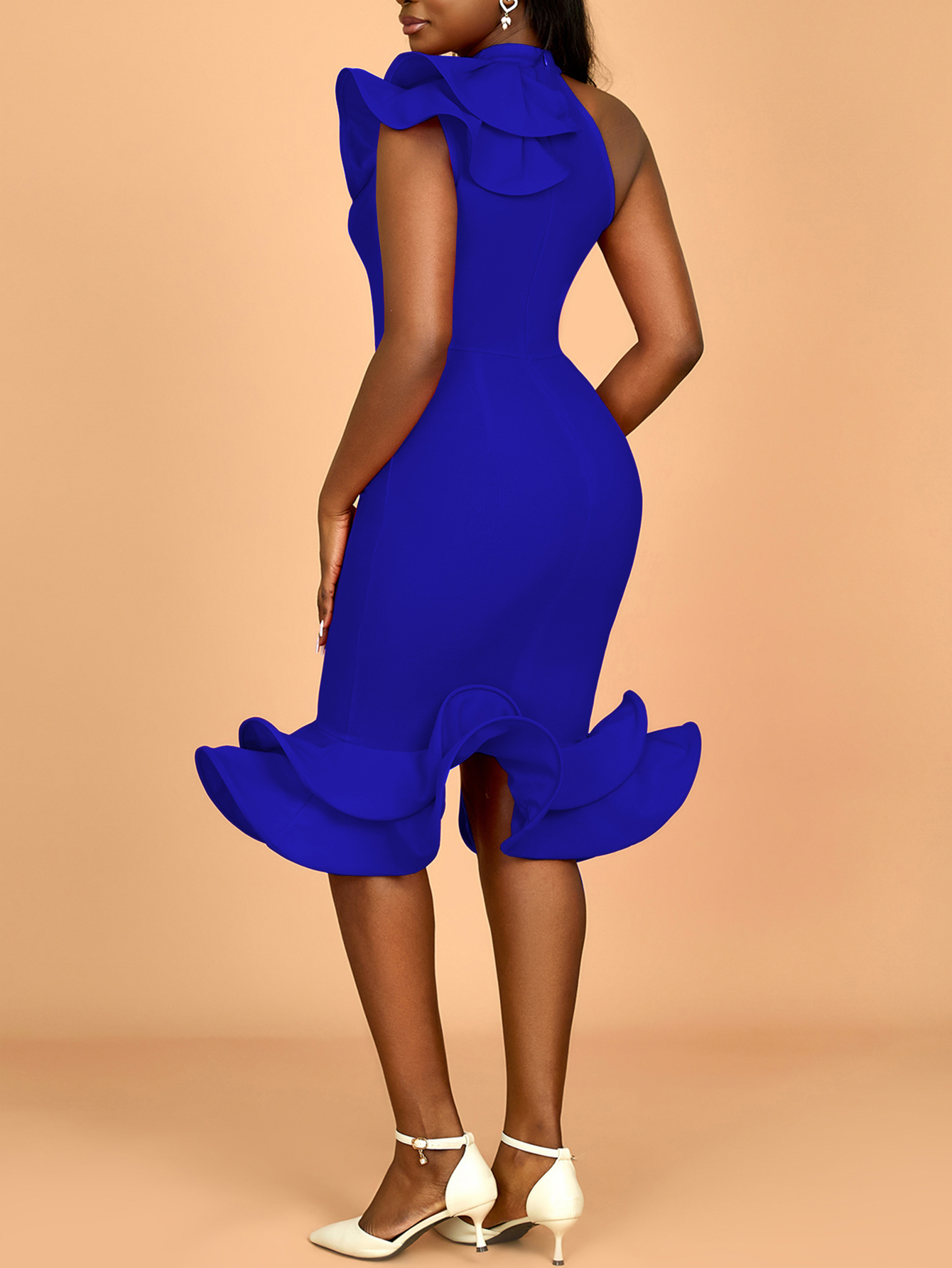 Robes de soirée élégantes pour femmes, ourlet à plusieurs niveaux, volants, sans manches, paquet de hanches, moulante, événement d'anniversaire, invité de mariage africain