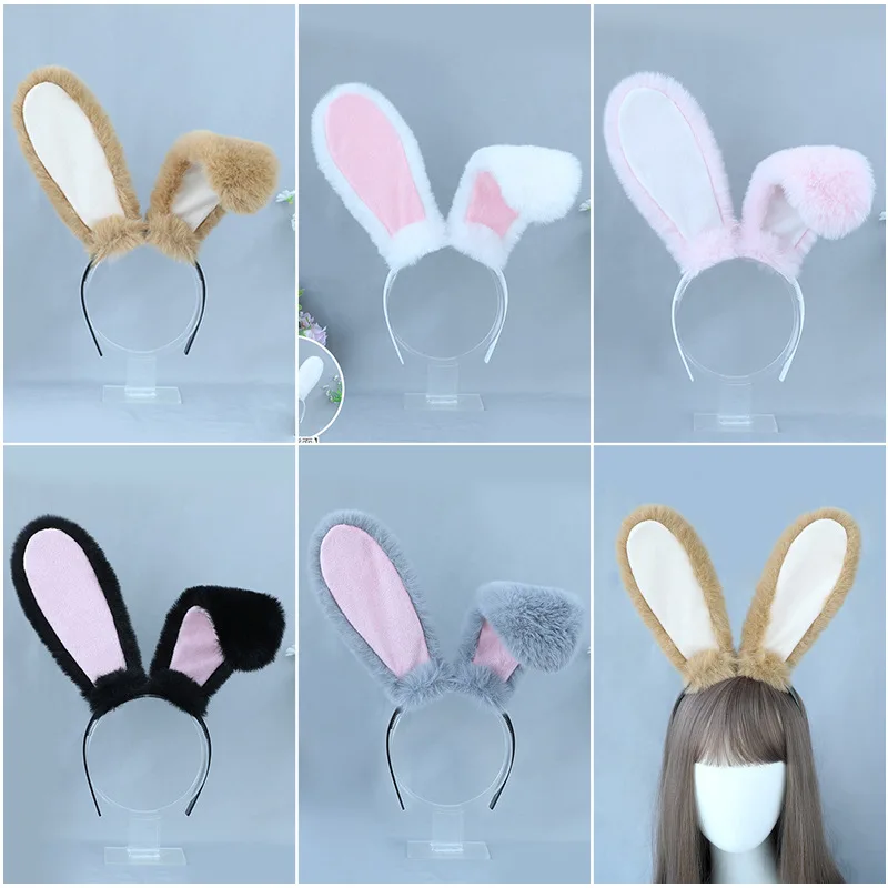 Bandeaux oreilles de lapin d'halloween, bandeau souple en peluche pour femmes, Costume de Cosplay, fête