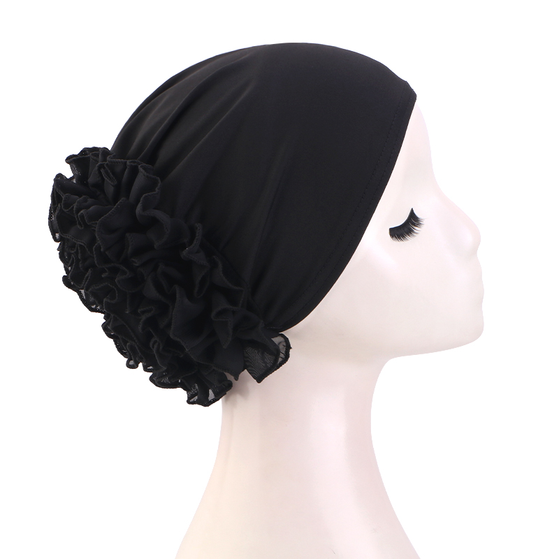 Chapeau en mousseline de soie élastique respirant pour femmes, avec grandes fleurs, couleur unie, bas fin, enveloppe de tête islamique, Bandana africain