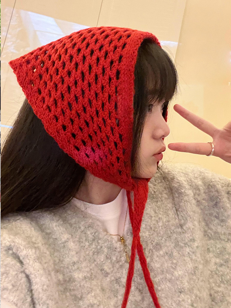 Foulard Triangle à fleurs en Crochet pour femmes, bandeau tricoté à la main pour cheveux creux, cerceau, accessoires pour Turban pour dames