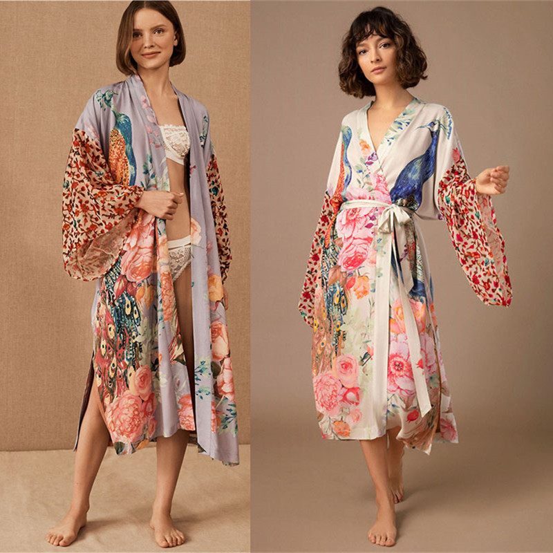 Chemise kimono fluide pour femme, imprimé paon, légère, à devant ouvert, idéale pour la plage, comme tenue de vacances ou à porter sur un maillot de bain