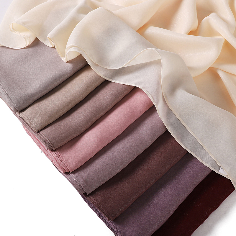 Foulard Hijab musulman en mousseline de soie pour femmes, couleur unie, carré, bandeau, Jersey, Turban islamique, châle, 180x70cm