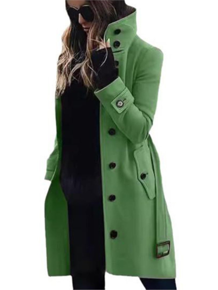 Nouveau manteau en laine pour femmes, vêtements d'extérieur, automne hiver, vestes chaudes pour femmes, simple boutonnage, col rabattu, vêtements longs pour femmes