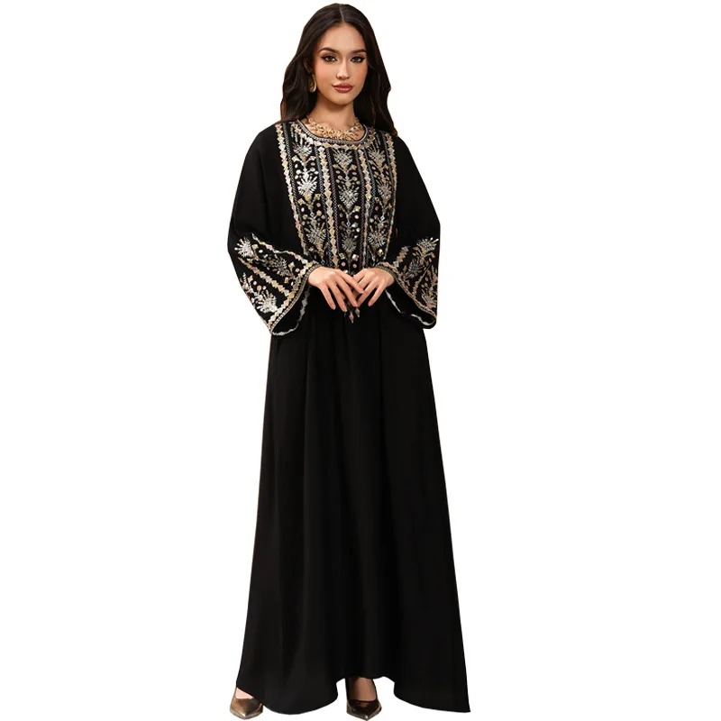 Abaya Dubaï, mode printemps-été, robe longue pour femmes, manches longues, col en V, polyester, broderie, soirée, abaya longue, kaftan, robe musulmane