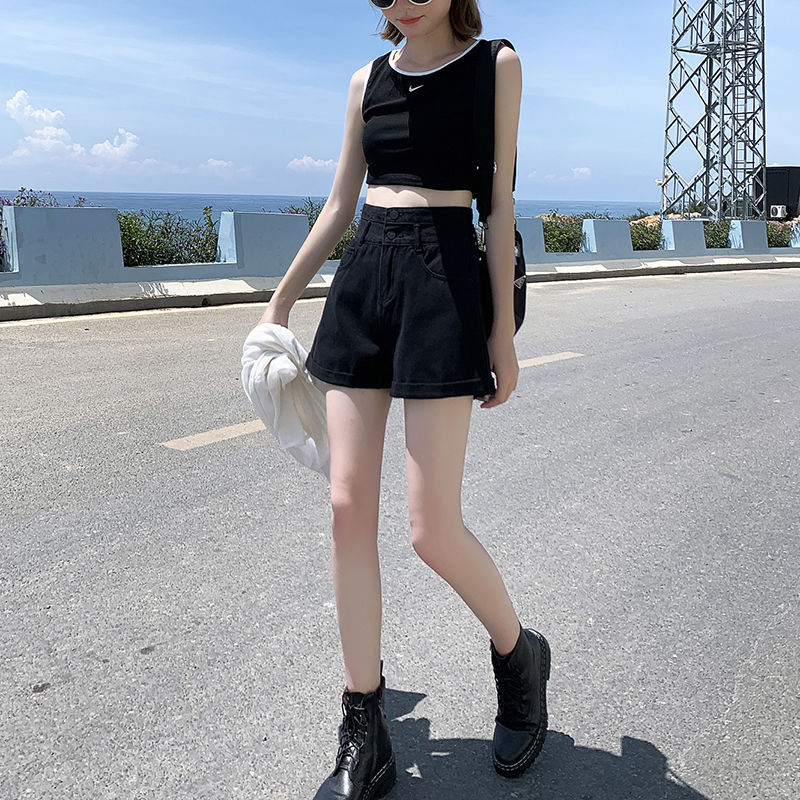Short en jean denim taille haute pour femme, pantalon court, vintage, décontracté, élégant, mode, sexy, jambe large, coréen, vêtements féminins, été