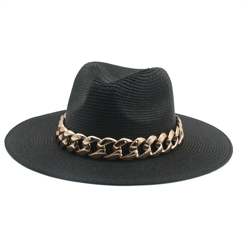 casquettes casquette chapeau femme casquette femme Chapeaux pour femmes, paille de soleil, Panama, chaîne dorée, ceinture pour hommes, printemps, noir, kaki, plage, décontracté, été