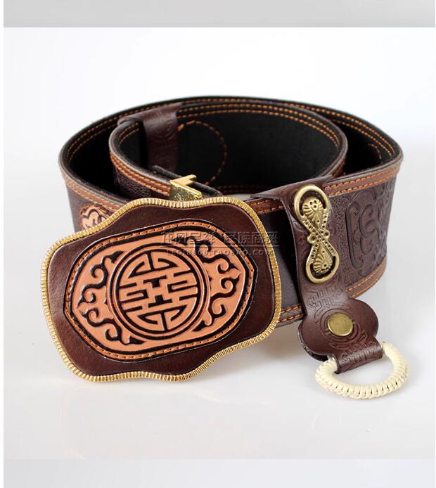 Ceinture mongole, ceinture de robe mongole rétro en peau de vache pour hommes