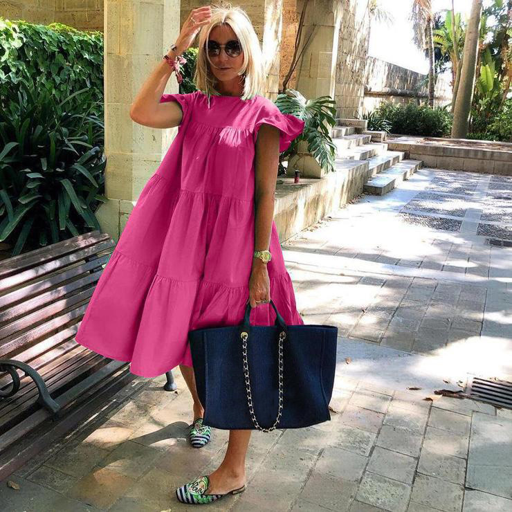 Robe d'été élégante à volants pour femmes, tenue de soirée décontractée, de plage, vintage, mi-longue, couleur unie, style bohème, robe éducative, 2022
