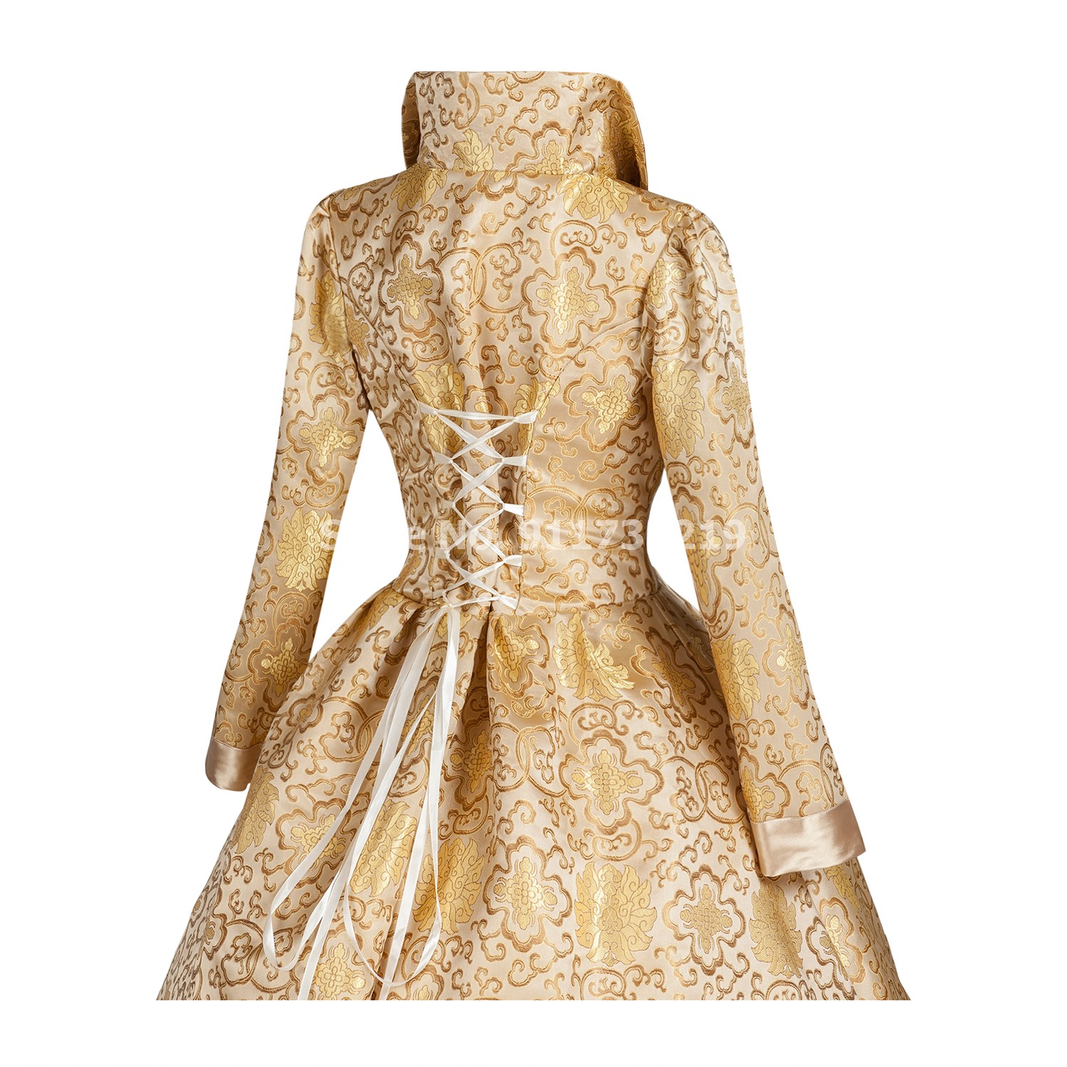 Robe de princesse médiévale imprimée florale dorée, brocart de la reine Elizabeth Tudor, robe de bal gothique victorienne, costume de théâtre