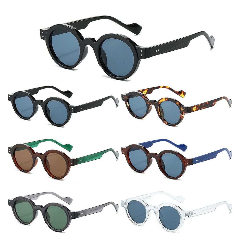 Lunettes de soleil rondes pour hommes et femmes, Punk, Double couleur, UV400, Rivets rétro, décoration, tendance, monture de lentille transparente