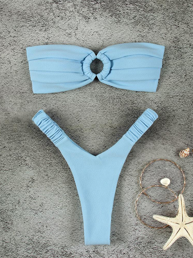 Ensemble de bikini de couleur unie, maillot de bain deux pièces rembourré sexy pour les amateurs de plage