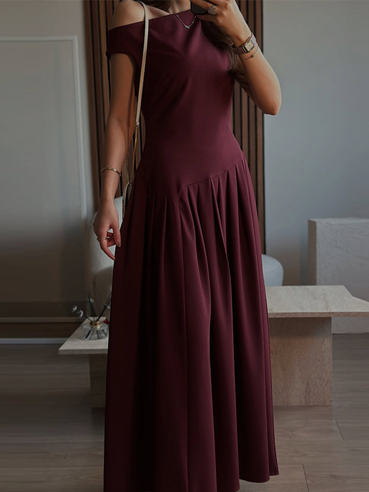 Robe longue élégante pour femmes, ample, col incliné, sans manches, ligne A, couleur unie, mode printemps été, taille haute, 2025