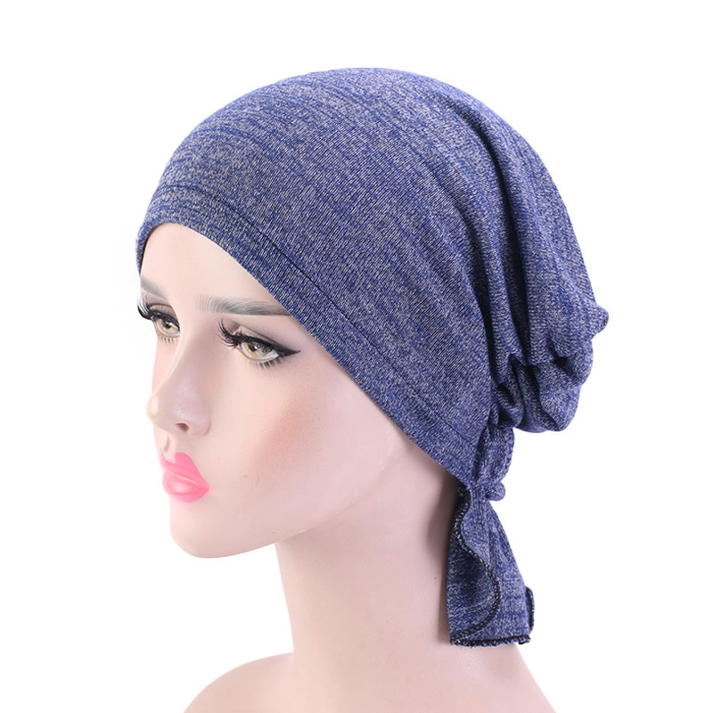 Turban élastique pré-noué pour femme, bonnet chimio à volants de couleur unie, accessoire de coiffure pour femme
