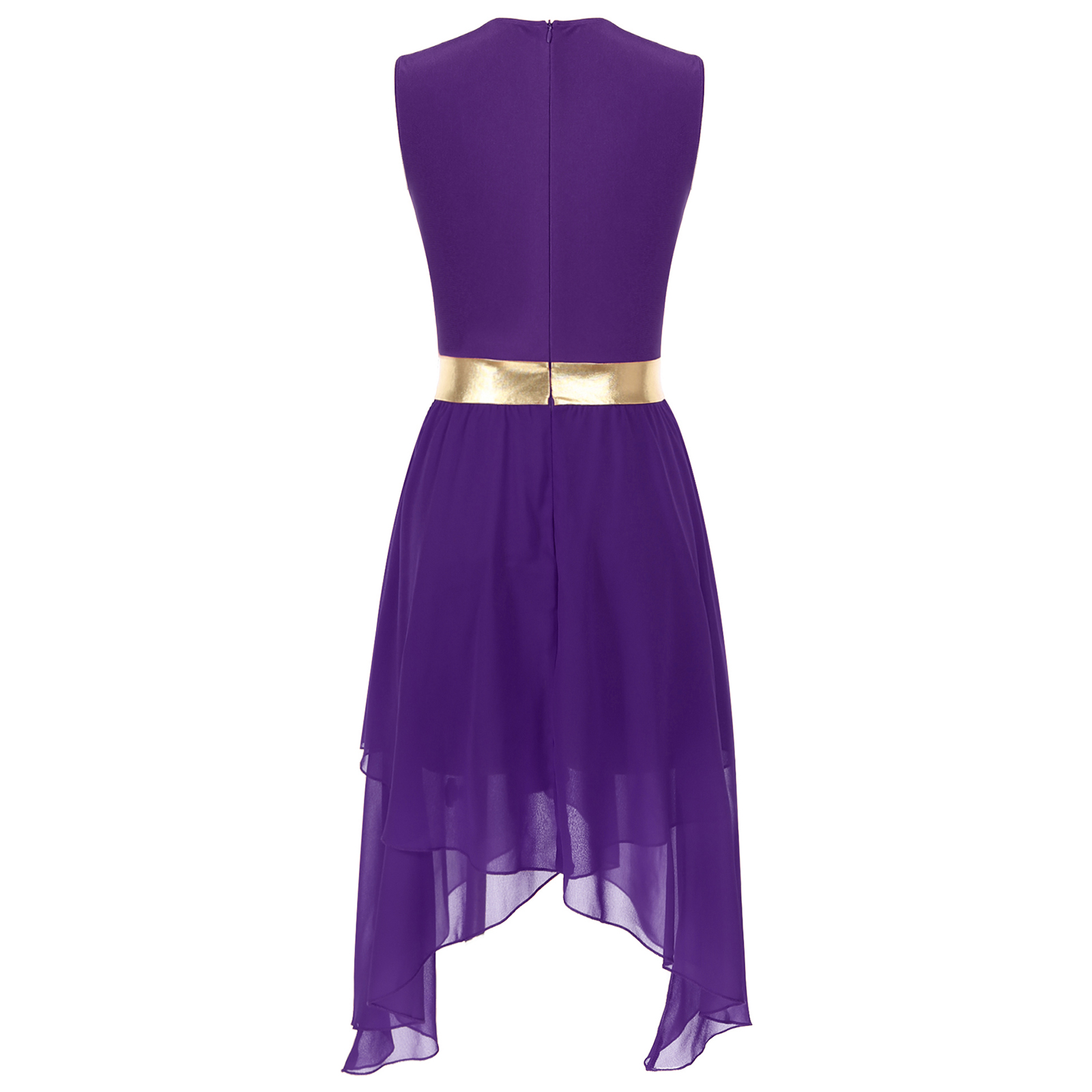 Robe de danse lyrique pour femmes, jupe asymétrique en mousseline de soie, Patchwork métallique brillant, fermeture éclair Invisible pour la compétition sur scène de bal
