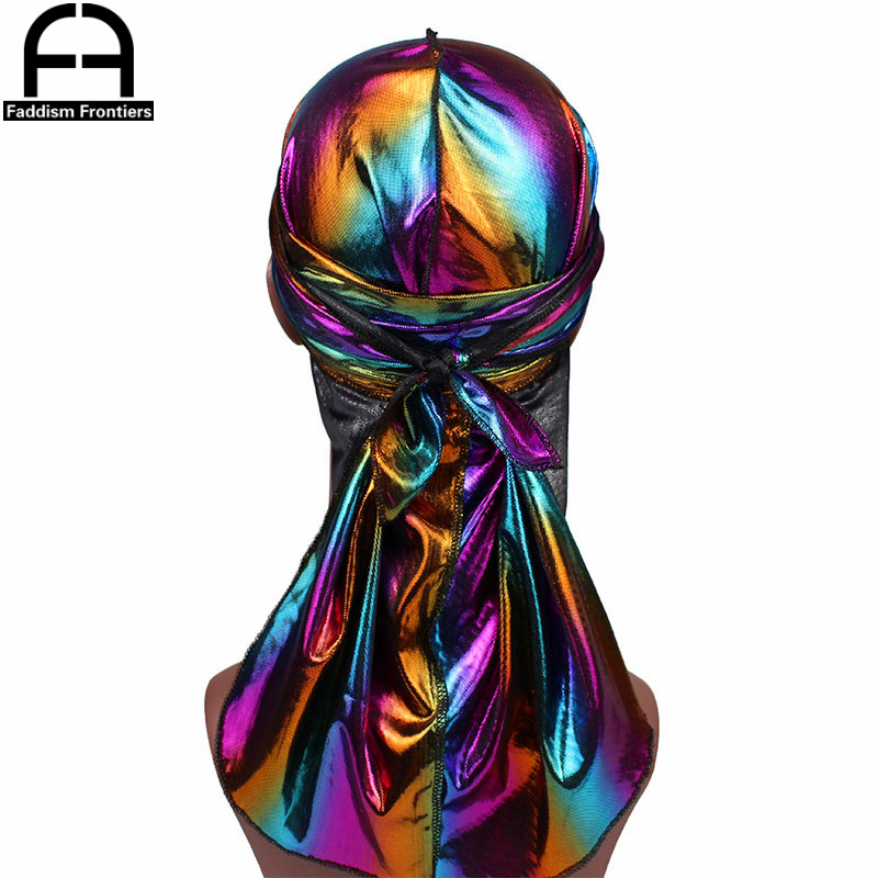 Turban Durag coloré et brillant pour hommes, Turban soyeux, couvre-chef, accessoires pour cheveux, casquette ondulée, chapeau