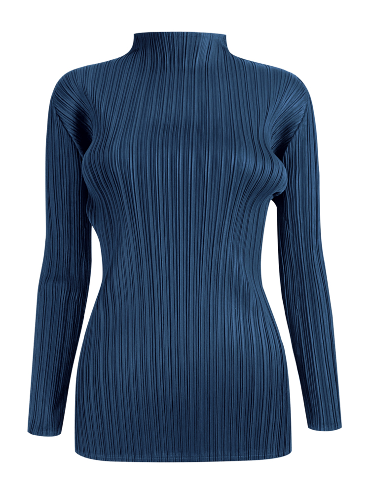 Miyake plissé classique basique col roulé à manches longues hauts femmes mode coréenne vêtements esthétiques