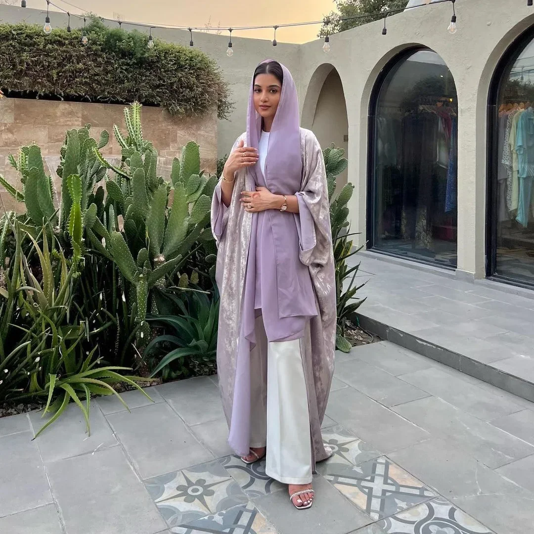 Robe longue en satin pour femmes, caftan musulman, kimono ouvert sur le devant, cardigan, Turquie, robes islamiques, vêtements arabes