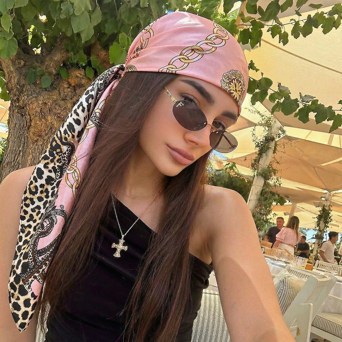 Foulard carré imprimé à motif chaîne pour femme, en satin doux imitation soie, écharpe, bandana, hijab de luxe, foulard élégant, châle