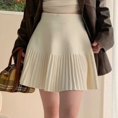 Jupe tricotée douce version coréenne pour femmes, jupe plissée taille haute, élastique, tempérament, nouvelle collection printemps et automne