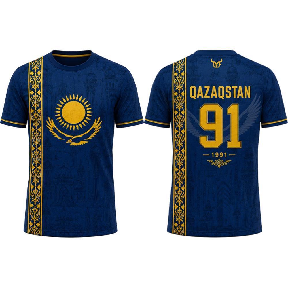 T-shirt de football imprimé style ethnique kazakh, maillot de football respirant et à séchage rapide pour sports d'été en plein air, haut décontracté unisexe
