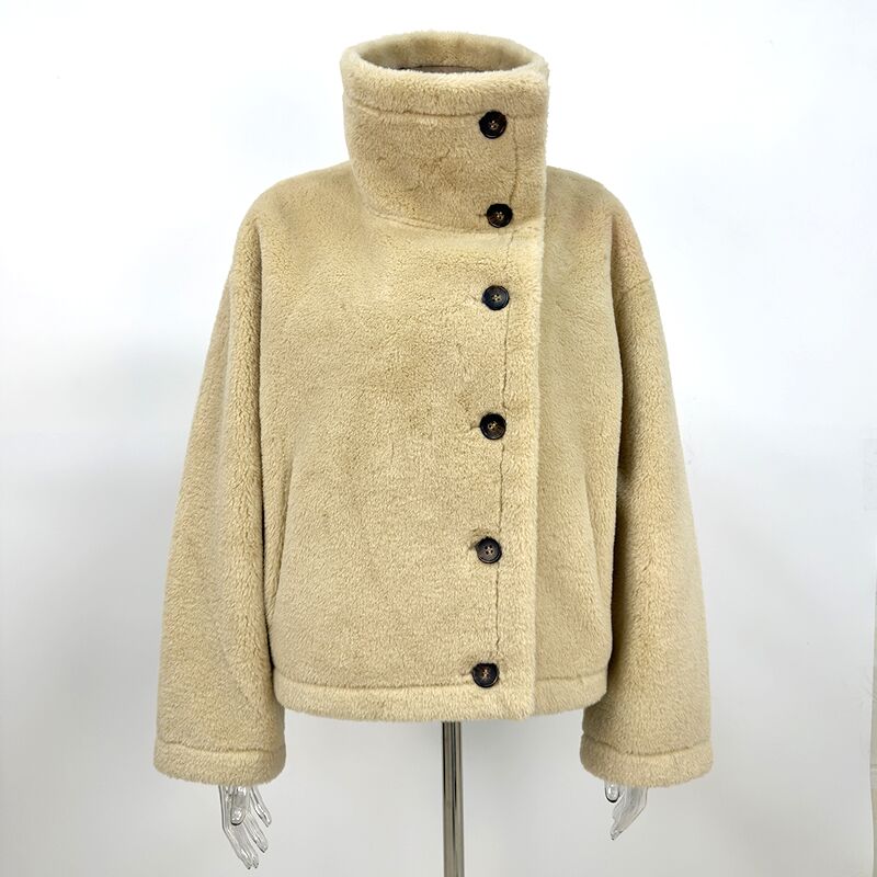 Veste d'hiver Double face pour femme, col montant, manches longues, chaude, fausse fourrure, vêtements d'extérieur