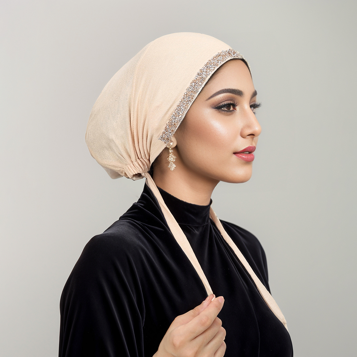 Nouveau Modal strass bande musulman Turban chapeau intérieur Hijab casquettes islamique sous-écharpe Bonnet inde chapeaux femme bandeau Turbante Mujer