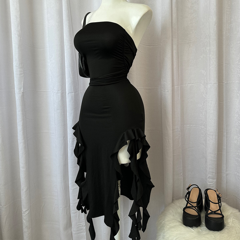 Robe Maxi d'été pour femmes, Vintage, élégante, noire, mode, sans manches, Slim, dos nu, pompon irrégulier, robes de soirée, Robe de rue, 2024
