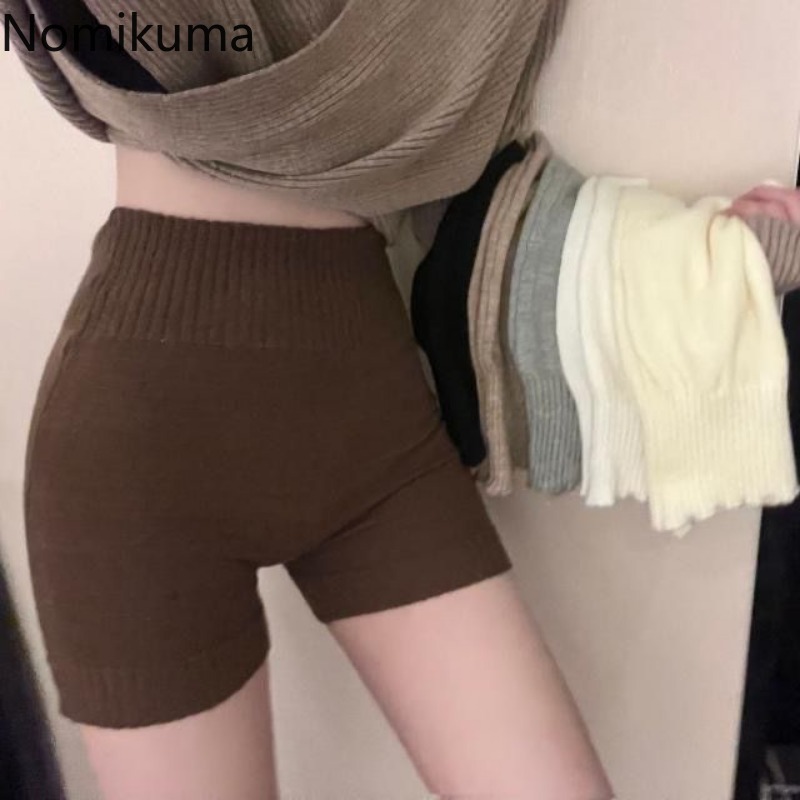 Short chaud tricoté pour femmes, mode coréenne, taille haute décontractée, couleur unie, pantalon Y2k