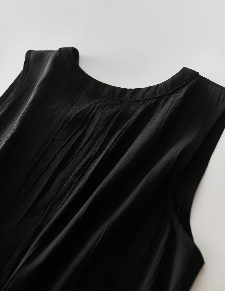 Robe noire pour femme, nouvelle collection été, style coréen, chic, élégante, à col rond, mi-longue, décontractée, à simple boutonnage