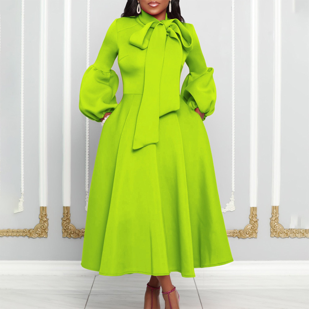 Robe de Soirée Élégante de Luxe pour Femme, Col à Nministériels d, Manches sulf, Taille Haute, Plissée, Mi-mollet, Tenue d'Anniversaire, 2024