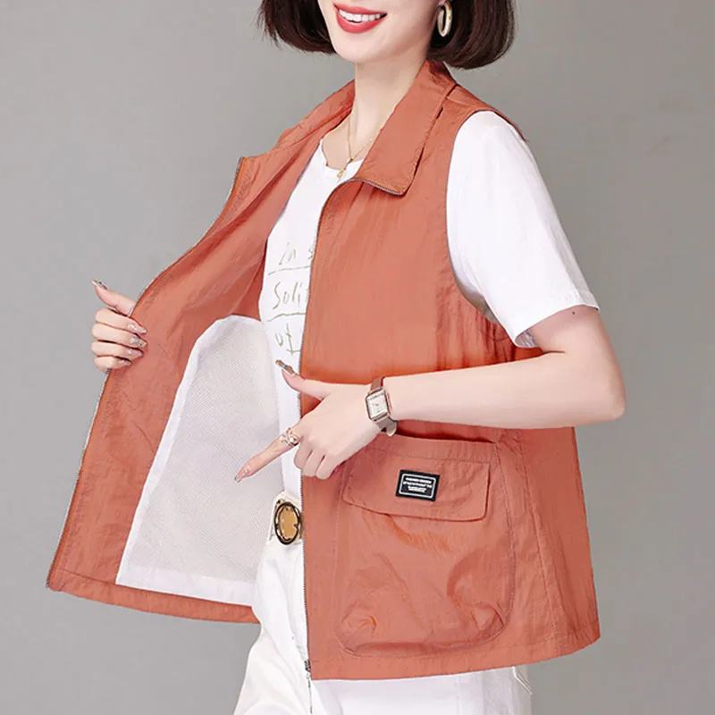 Gilet court et fin pour femme, sans manches, nouvelle collection printemps/été 2026, décontracté, ample, veste légère, gilet zippé pour femme