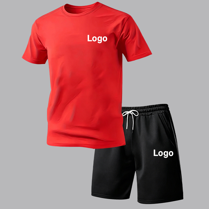 Ensemble 2 pièces personnalisé pour homme : T-shirt et short de sport respirant, léger et confortable à manches courtes pour l'été