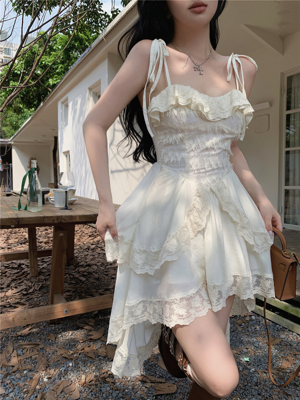 Robes blanches pour femmes mode Sexy fronde Roe Femme 2025 robes De Mujer Patchwork dentelle volants irrégulière robe douce